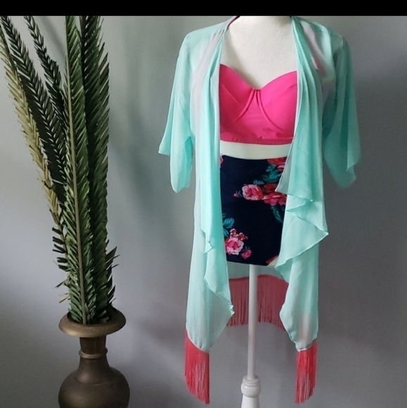 LuLaRoe Monroe mint green cardi with fringe - Picture 5 of 7